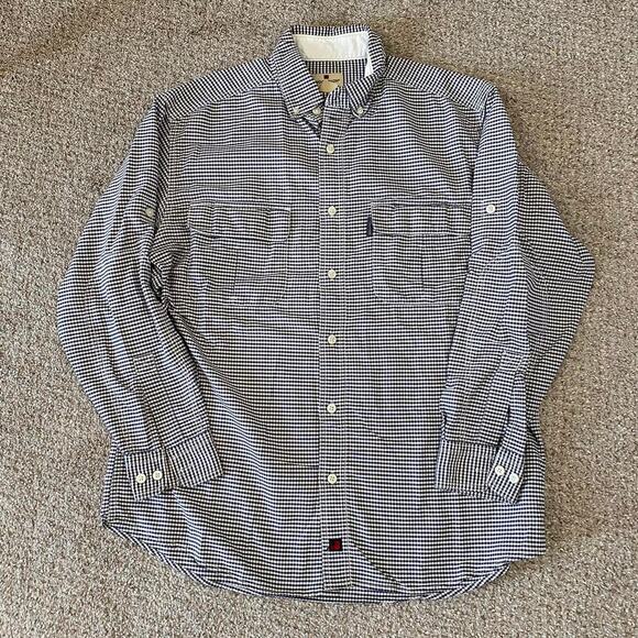 Woolrich Shirt Mens M Checkered Roll Tab Outdoor Preppy Button Up Mountain - Picture 1 of 4